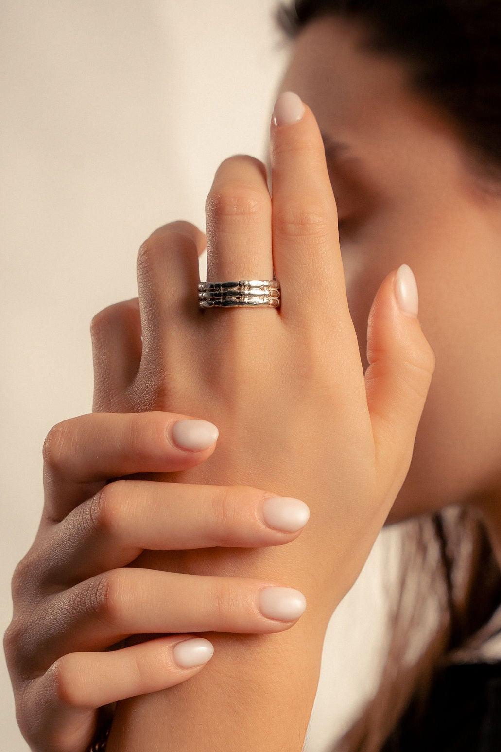 Triple bamboo ring, 925 silver, handmade, iGi jewelry