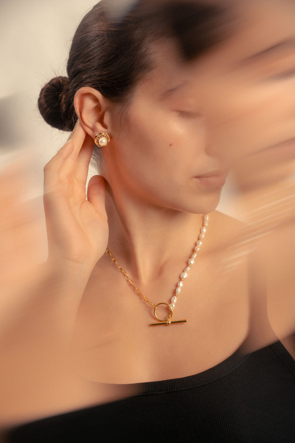 half & half pearl necklace, 925 silver, handmade, iGi jewelry