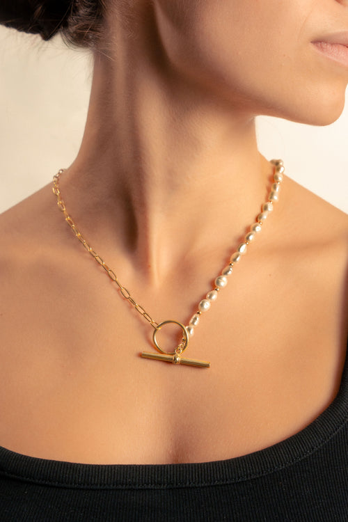 half & half pearl necklace, 925 silver, handmade, iGi jewelry